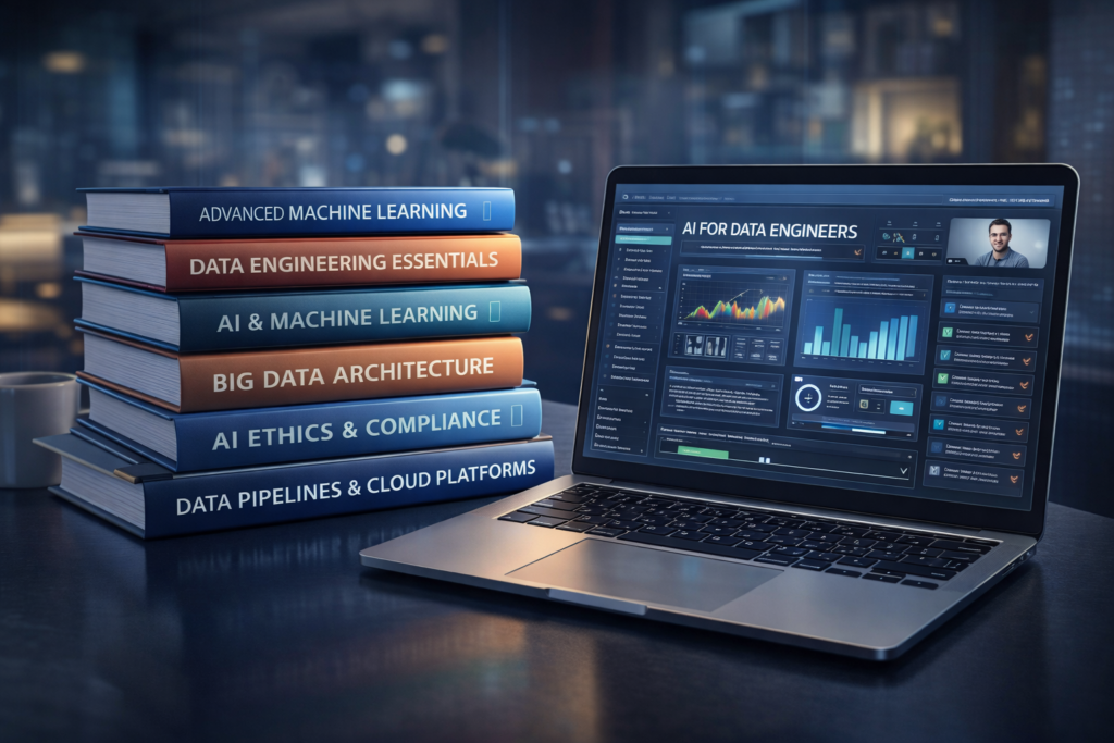 Data engineers and AI researchers collaborating in a modern workspace
